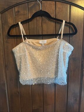 Lucy Paris Ivory Sequin Mesh Camisole Top